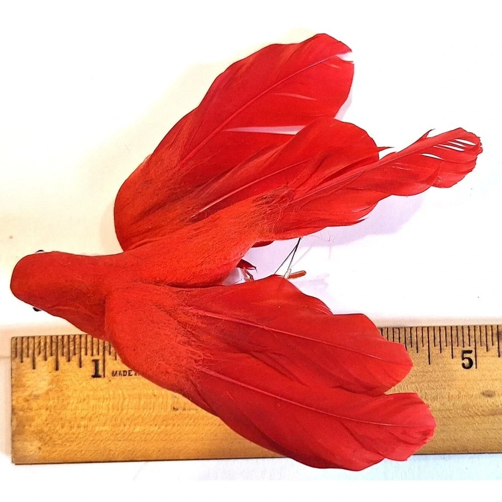 Vintage Red Feathered Bird Floral Picks Set of 3 Christmas Decor Craft Supplies